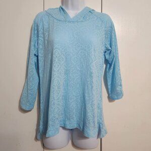 Columbia Women’s Medium Blue Floral Burnout Hoodie Top Long Sleeve Pullover